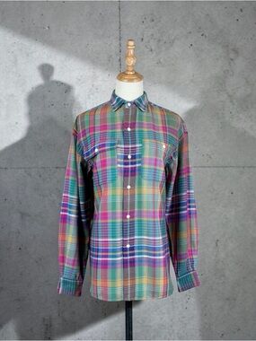 Ralph Lauren Blue Label c. 1980s Button-Down Shirt Sunset Madras Plaid | 10